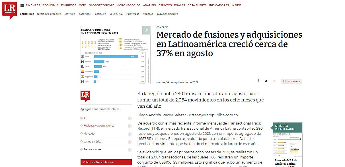 Mercado de fusiones y adquisiciones en Latinoamrica creci cerca de 37% en agosto